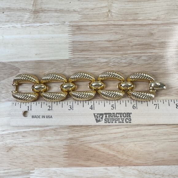 Vintage Christian Dior Bracelet Designer Gold Tone Bubble Textured Panel Germany - Picture 10 of 13